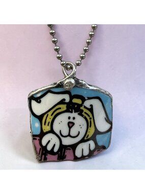 Reversible Necklace W/ VNTG Royal Norfolk Mug Fragment & Silver Cage Rose Design